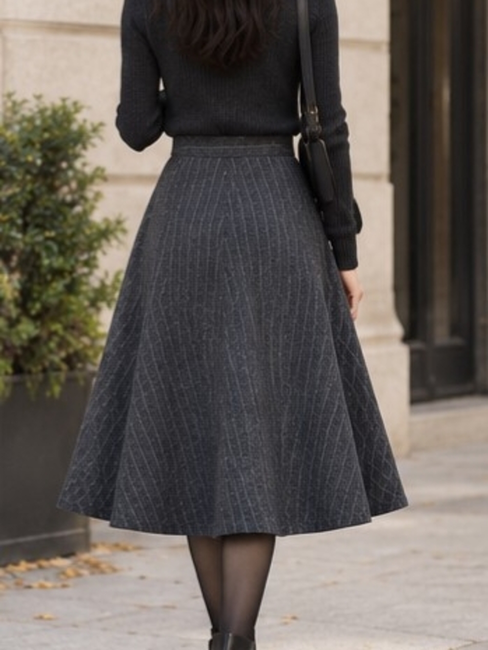 GAP Charcoal Pinstripe Circle Wool Skirt